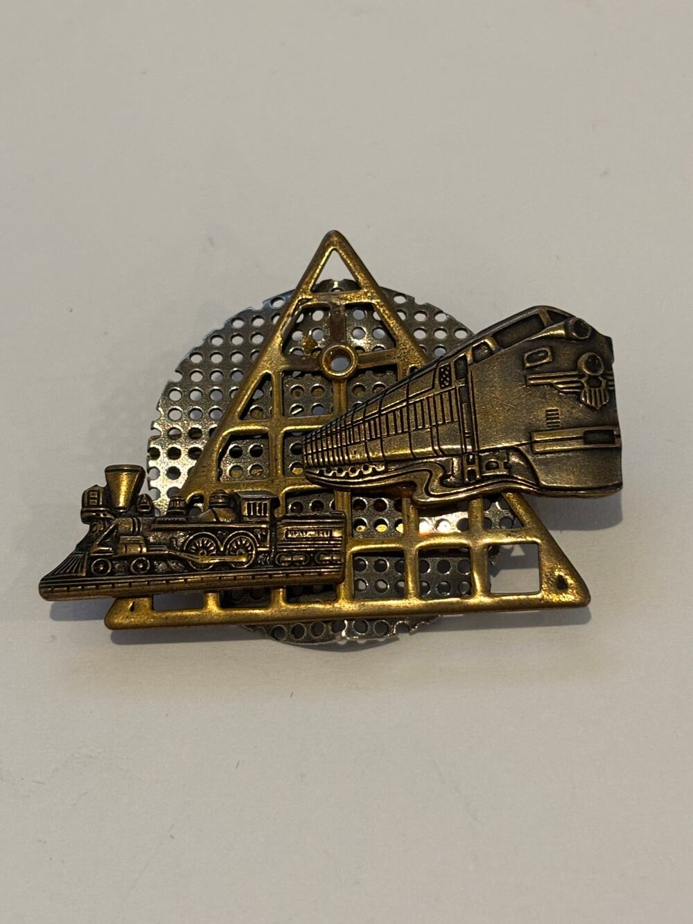 Vintage Jan Michaels San Francisco Brass Brooch Train Steam Punk